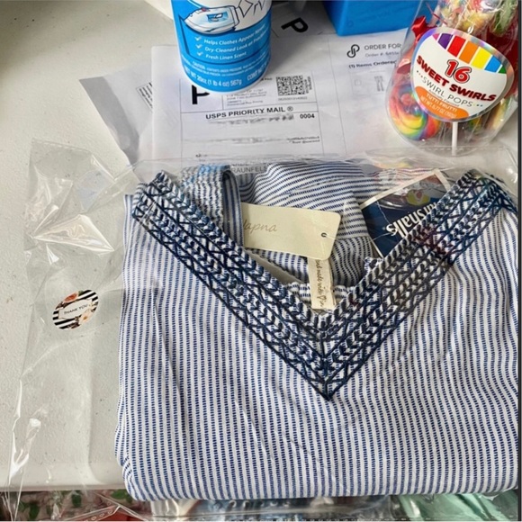 Japna Romper, Blue Stripe, Contrasting Embroidery, M, NWT - Picture 9 of 9